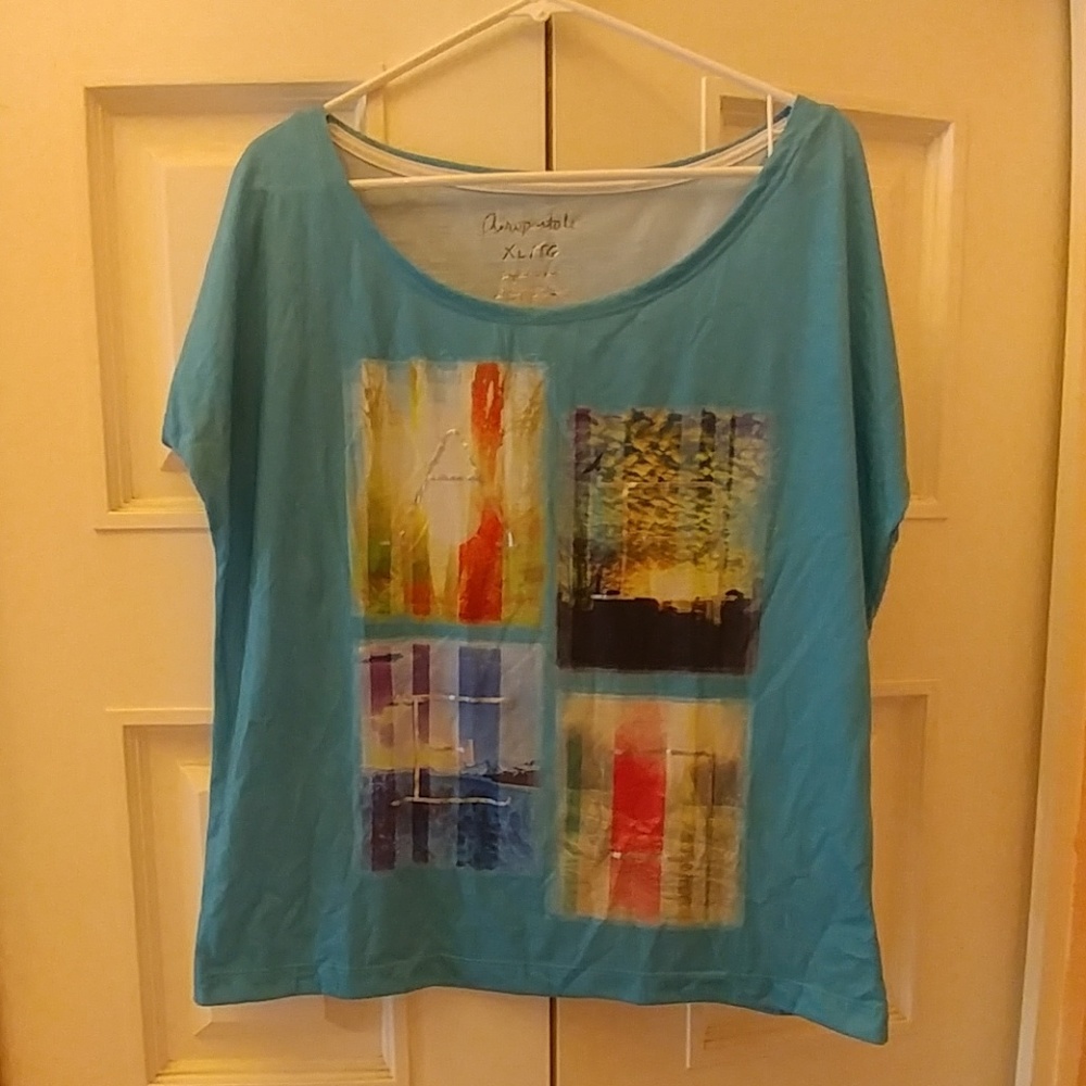 ❤AEROPOSTALE WOMENS BLOUSE SIZE XL BLUE W/GRAPHIC